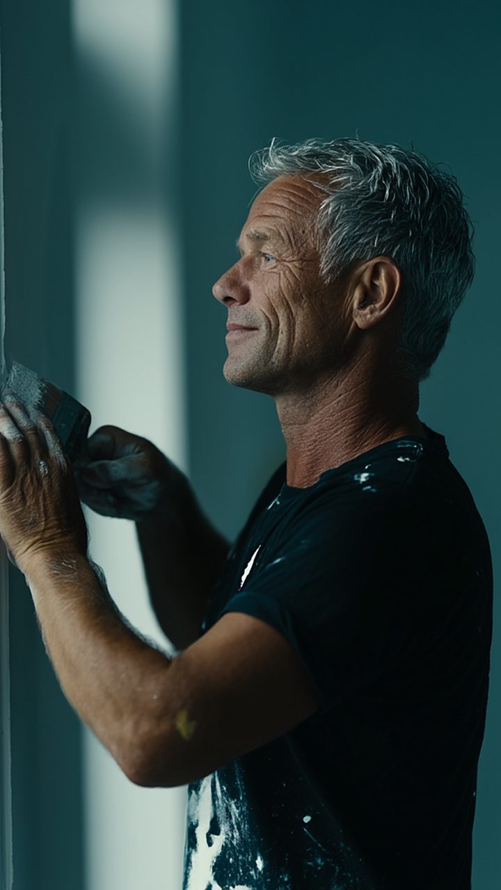 Vakman schildert een binnenmuur af